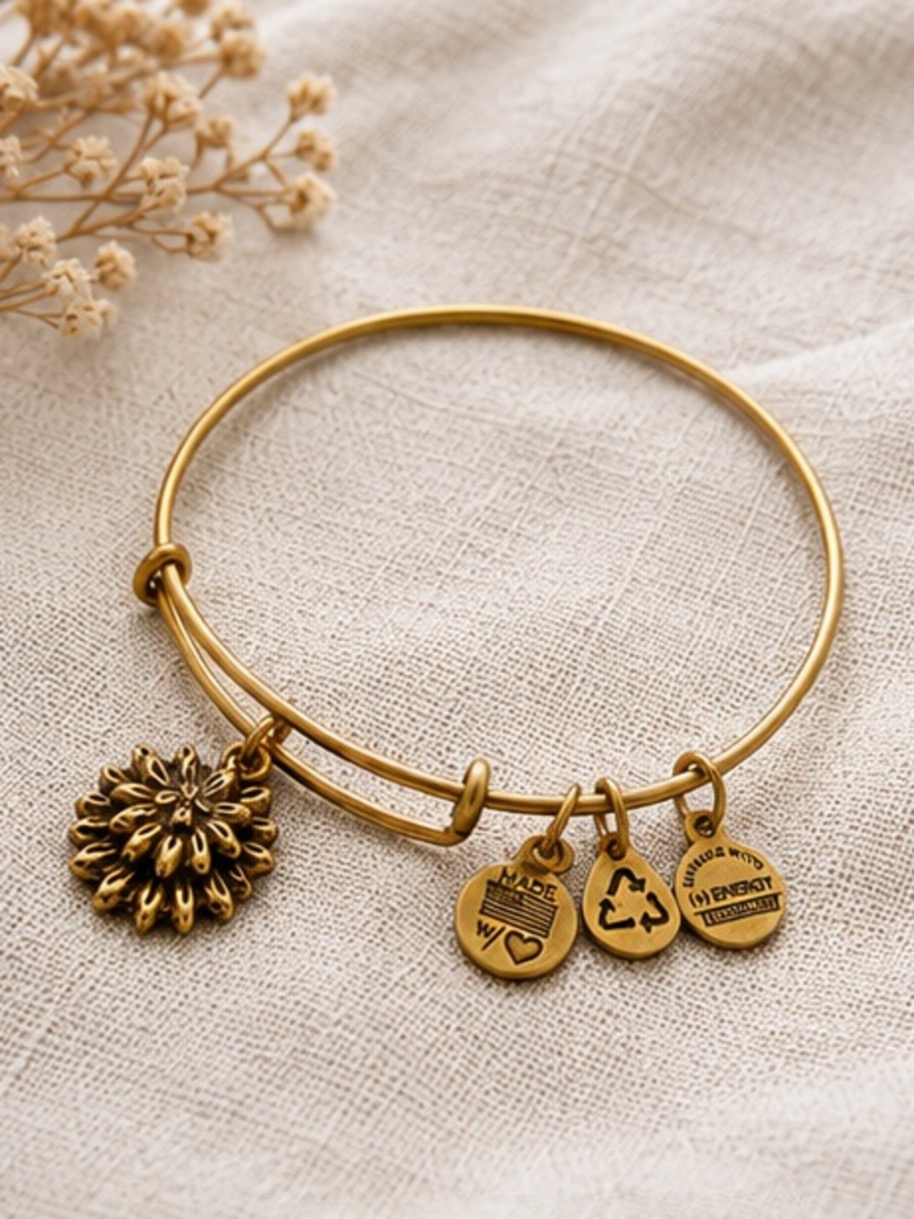 Alex and Ani Gold Water Lily Burst Charm Bangle
